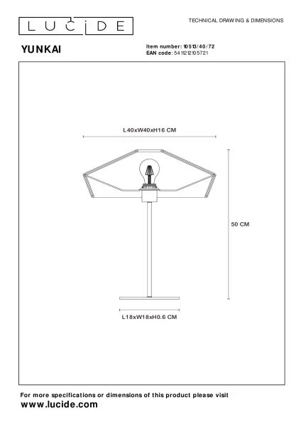 Lucide YUNKAI - Table lamp - Ø 40 cm - 1xE27 - Natural - technical